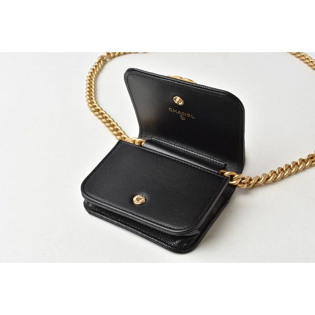 Chanel Belt Bag Coin Case Chain Pouch Boy Black Gold Hardware — view 7