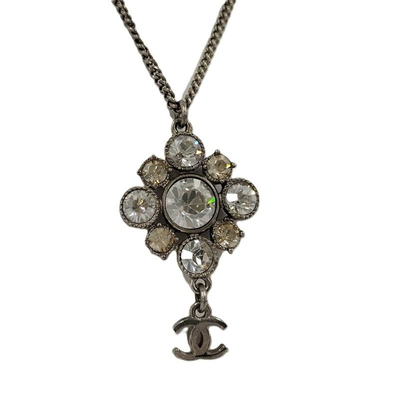 Chanel Necklace Coco Rhinestone Plated Silver 09