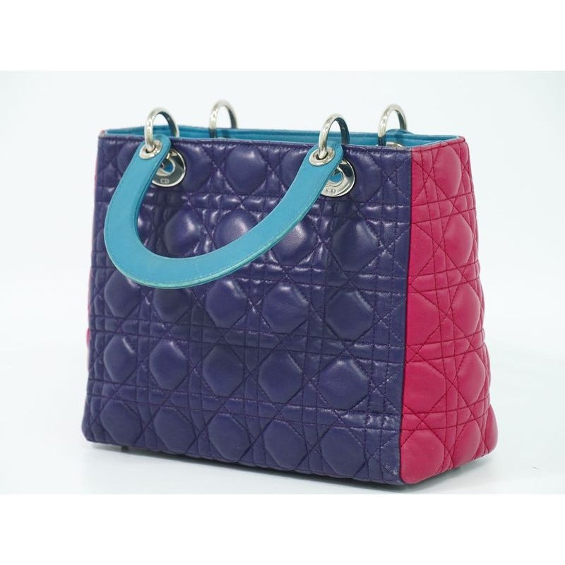 Christian Dior Lady Cannage Handbag Leather Purple Pink Blue Bag — view 2