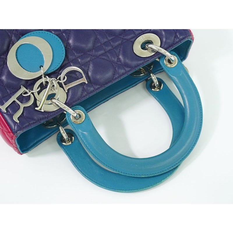Christian Dior Lady Cannage Handbag Leather Purple Pink Blue Bag — view 5