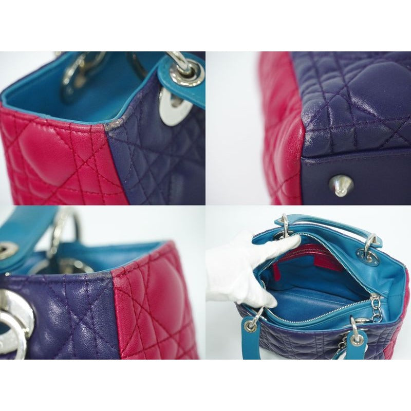 Christian Dior Lady Cannage Handbag Leather Purple Pink Blue Bag — view 8