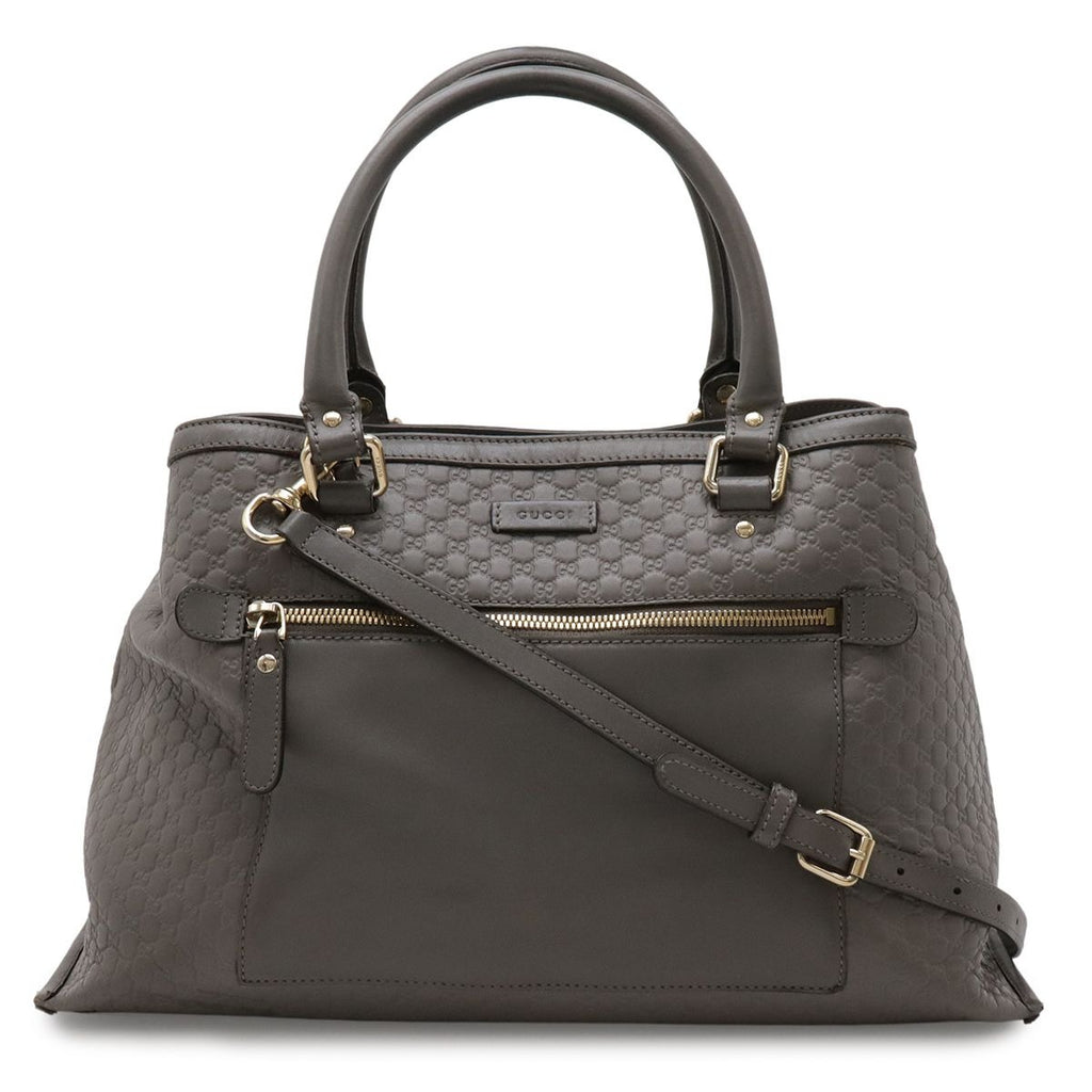 Gucci Micro Guccissima Tote 2-Way Shoulder Bag Leather Gray Gold