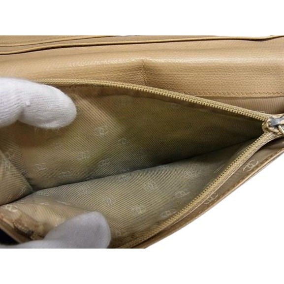 Chanel Bifold Long Wallet Beige Leather Coco Mark Button — view 6