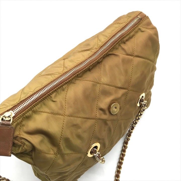 Prada Nylon Tessuto Chain Shoulder Tote Brown — view 7