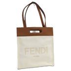 Fendi 2-Way Shoulder Bag Logo Leather Canvas Ivory Brown 7 Va481