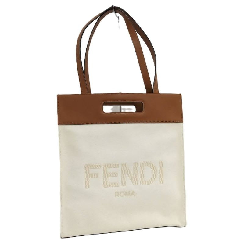 Fendi 2-Way Shoulder Bag Logo Leather Canvas Ivory Brown 7 Va481