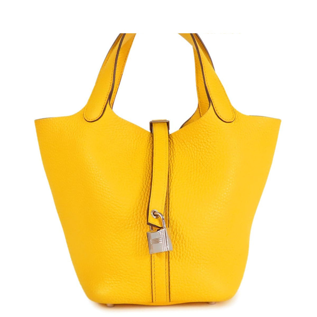 Hermes Picotin Lock PM Jaune Ambre Silver Taurillon Handbag