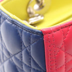 Dior Handbag Lady Dior Cannage 2-Way Magenta Blue Yellow Leather Tote — view 5