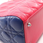 Dior Handbag Lady Dior Cannage 2-Way Magenta Blue Yellow Leather Tote — view 7