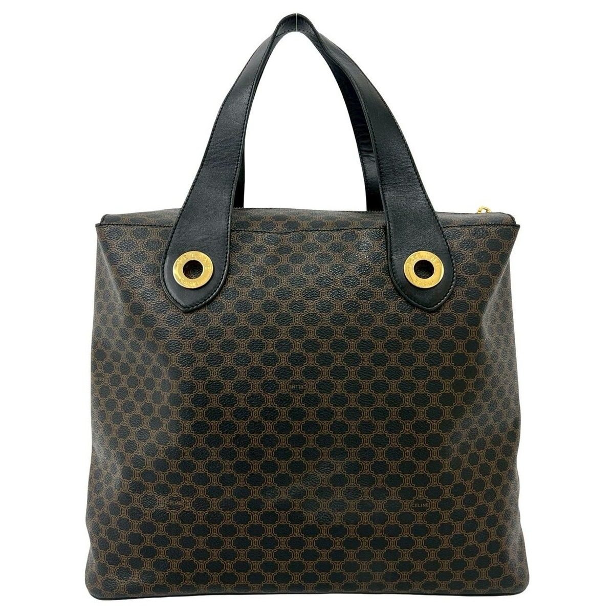 Celine Vintage Macadam Blason Triomphe Pattern Leather Tote Black Brown — view 3