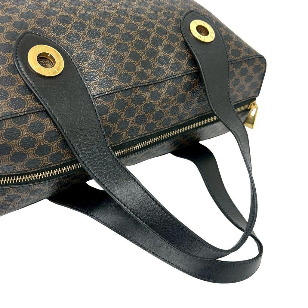 Celine Vintage Macadam Blason Triomphe Pattern Leather Tote Black Brown — view 4