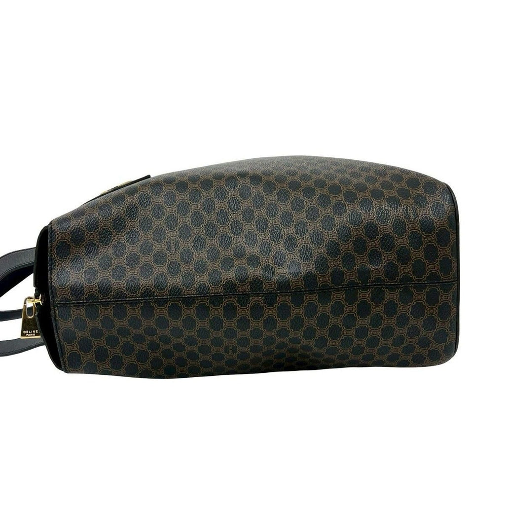 Celine Vintage Macadam Blason Triomphe Pattern Leather Tote Black Brown — view 5