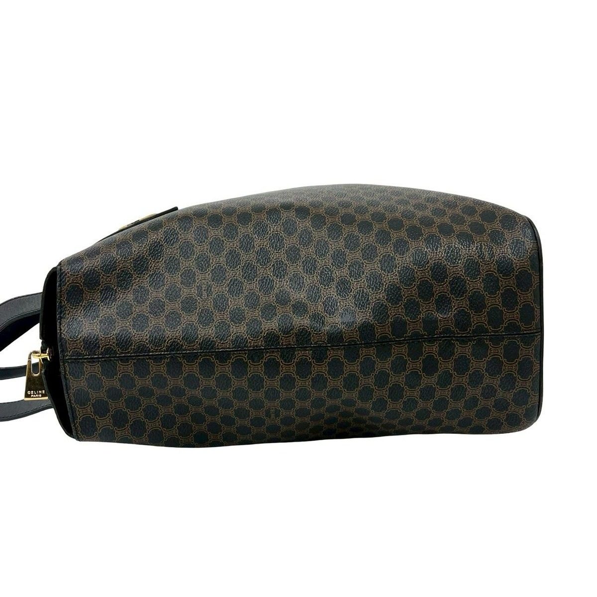 Celine Vintage Macadam Blason Triomphe Pattern Leather Tote Black Brown — view 5
