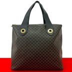 Celine Vintage Macadam Blason Triomphe Pattern Leather Tote Black Brown