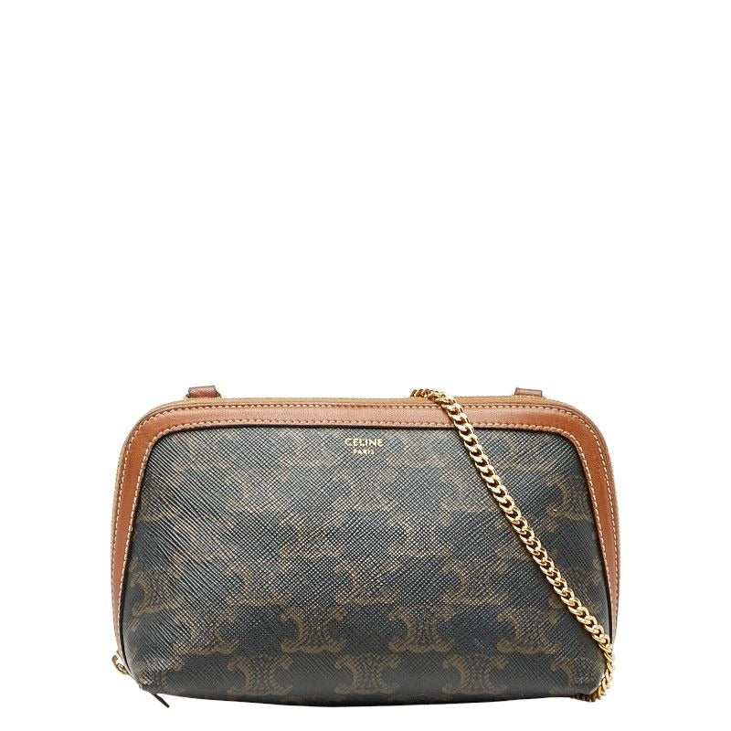 Celine Triomphe Black Brown Leather