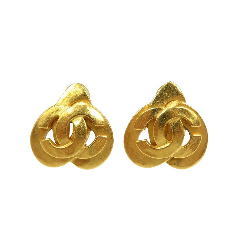 Chanel Coco Mark Vintage Metal Gold Earrings 0208
