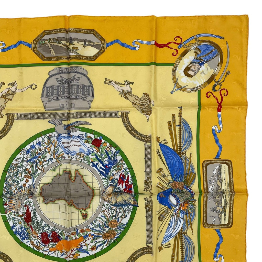 Hermes Scarf Silk Carre 90 le Geographe Geographer Yellow — view 3
