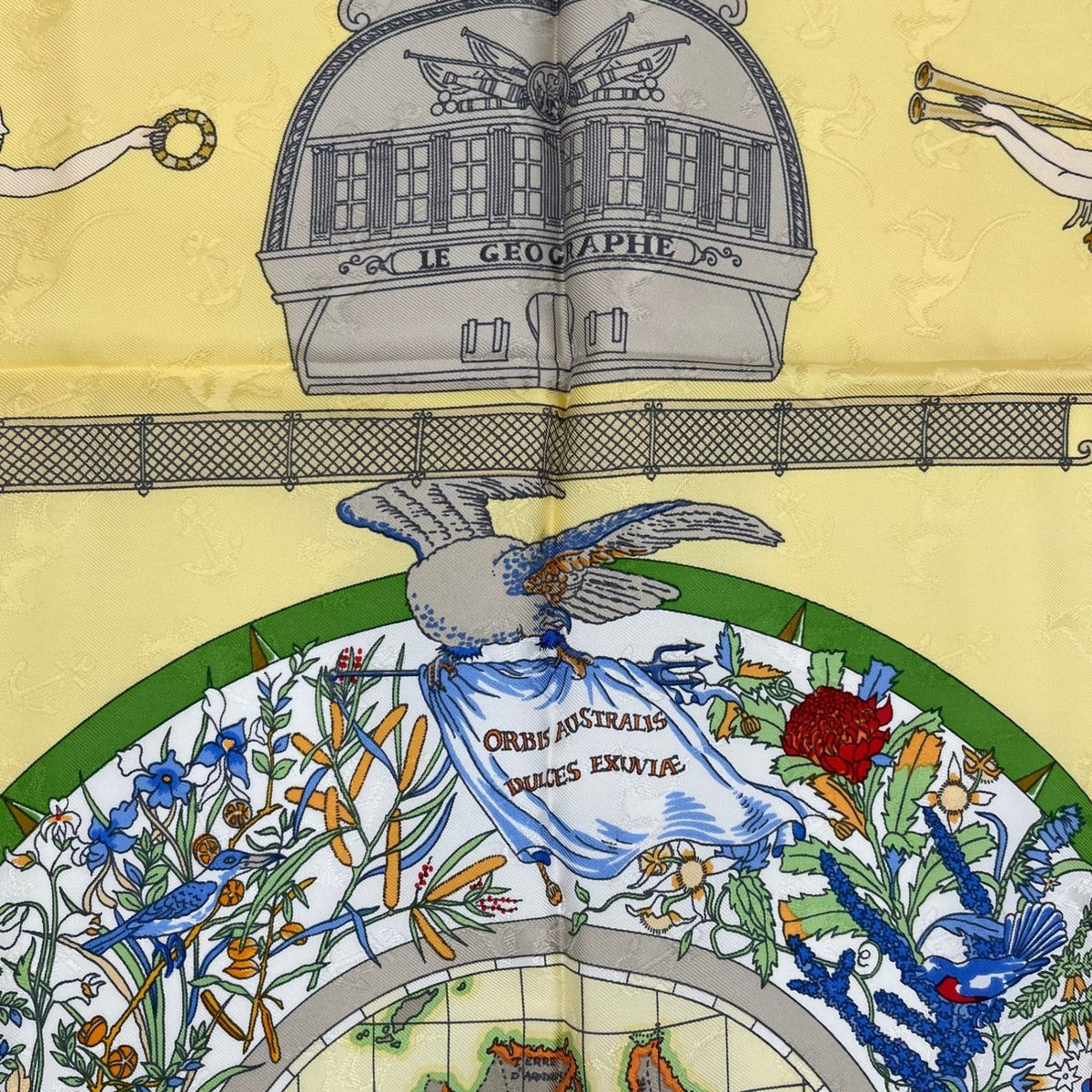 Hermes Scarf Silk Carre 90 le Geographe Geographer Yellow — view 6
