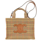 Celine Triomphe Logo Small Cabas Thais Tweed 2-Way Shoulder Bag Brown Beige