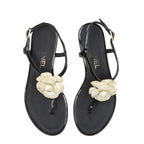 Chanel Coco Mark Camellia Patent Leather Sandals 35 C Black And Ivory — view 7