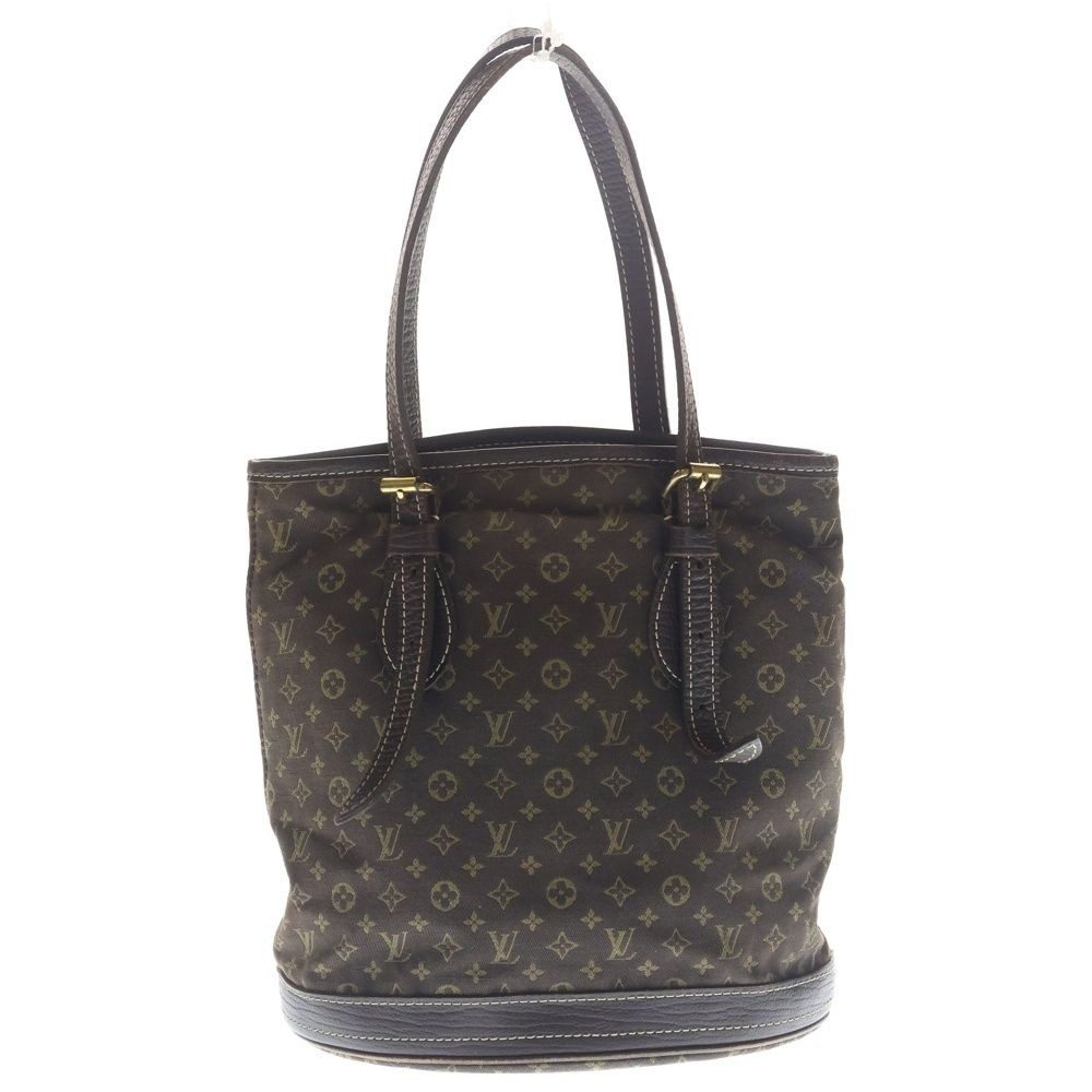 Louis Vuitton Monogram Mini Bucket PM Tote Brown Leather Canvas Gold