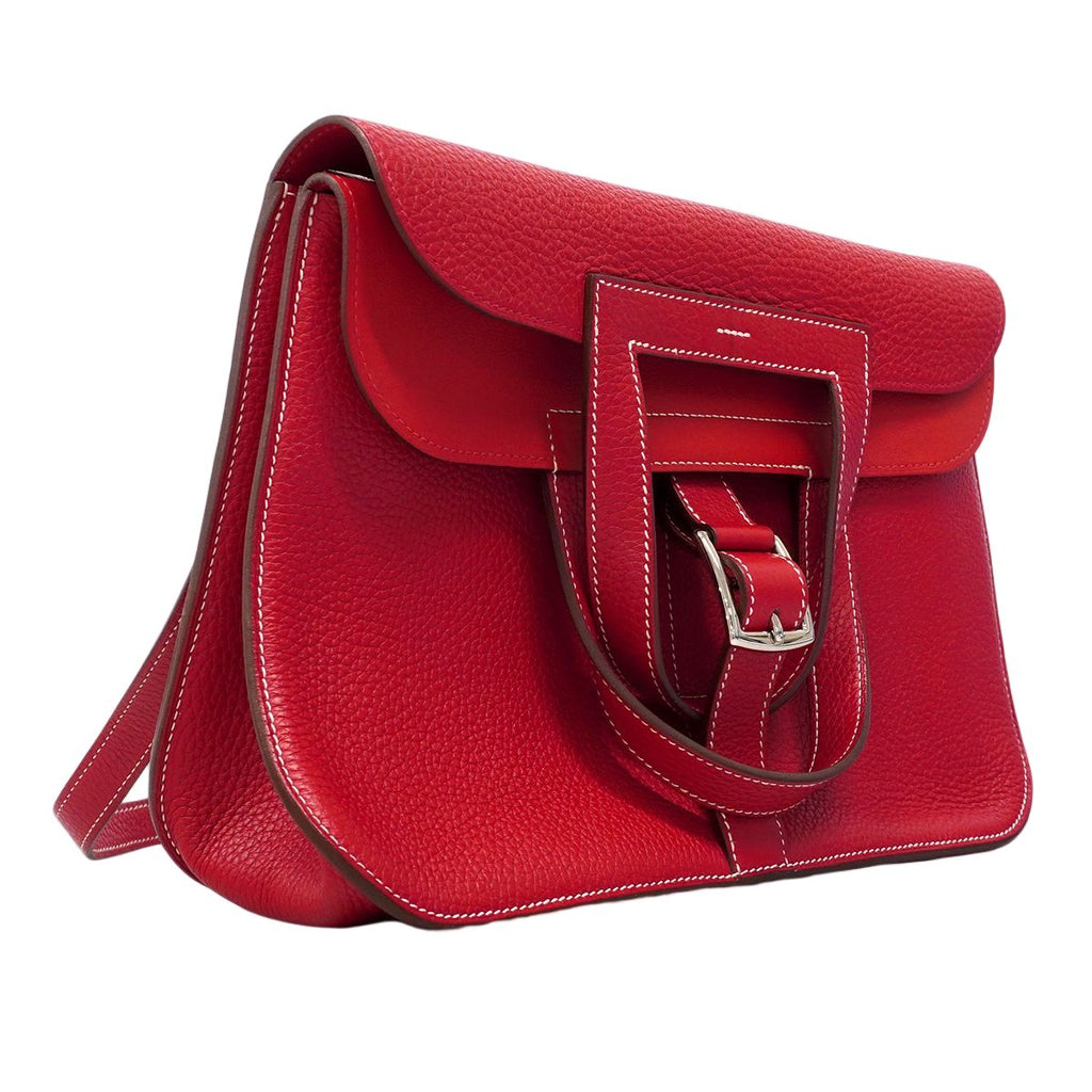 Hermes Handbag Halzan 31 Taurillon Clemence Rouge Casac Silver 2-Way — view 2