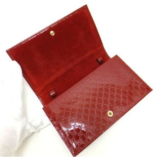 Gucci Nice Shoulder Wallet GG Micro Patent Leather Red Gold — view 3
