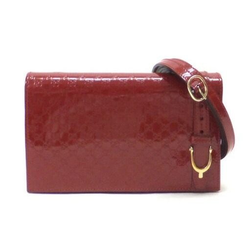 Gucci Nice Shoulder Wallet GG Micro Patent Leather Red Gold