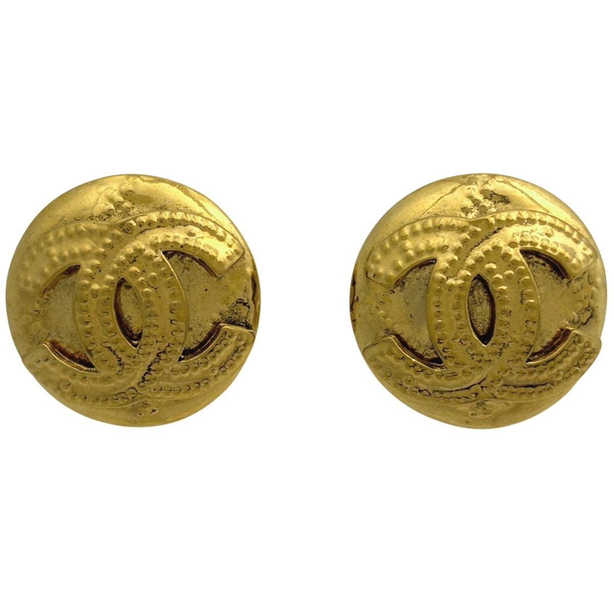 Chanel CC Logo Earrings Round Gold Plated