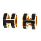 Hermes Pop H Earrings Black Rose Gold Metal Lacquer