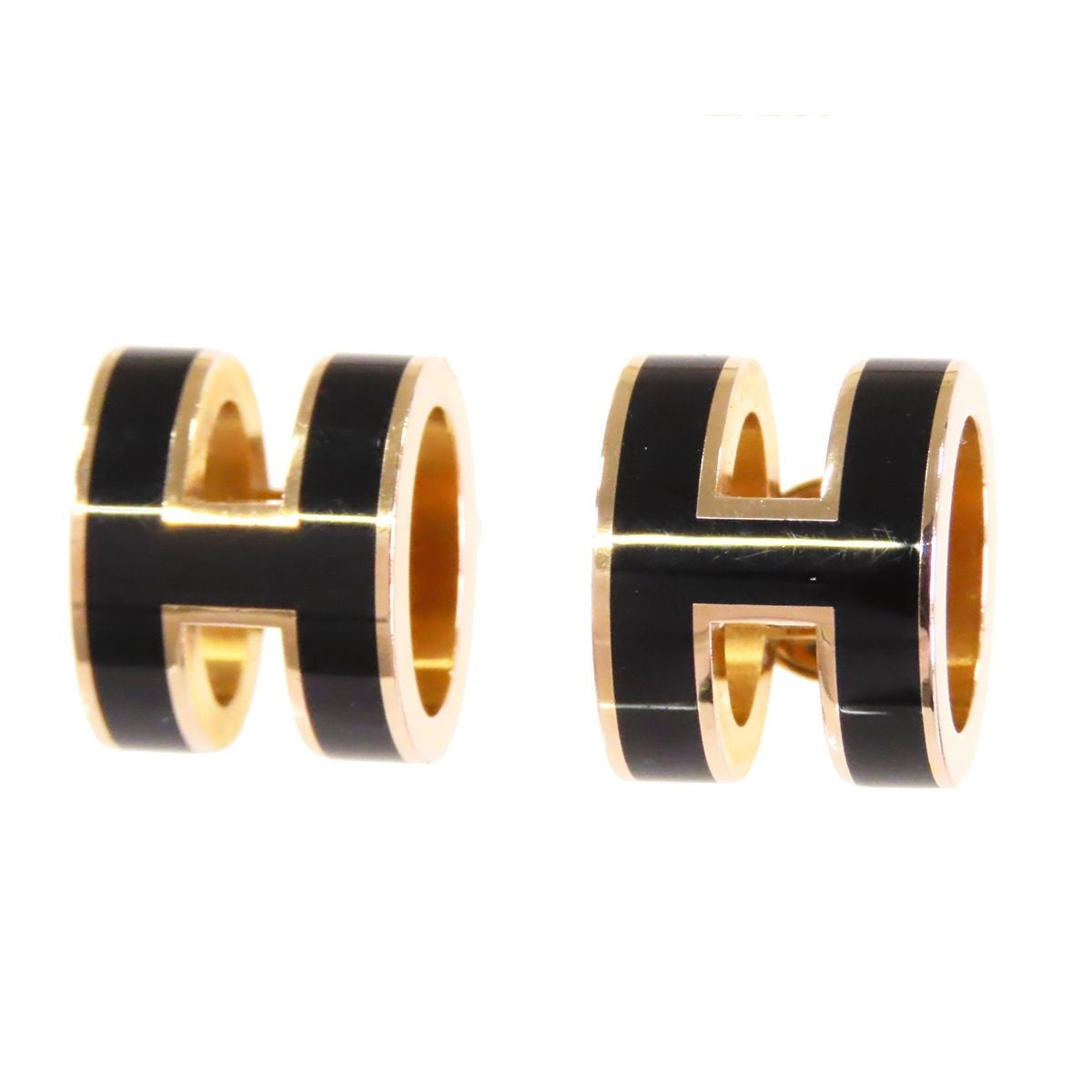 Hermes Pop H Earrings Black Rose Gold Metal Lacquer