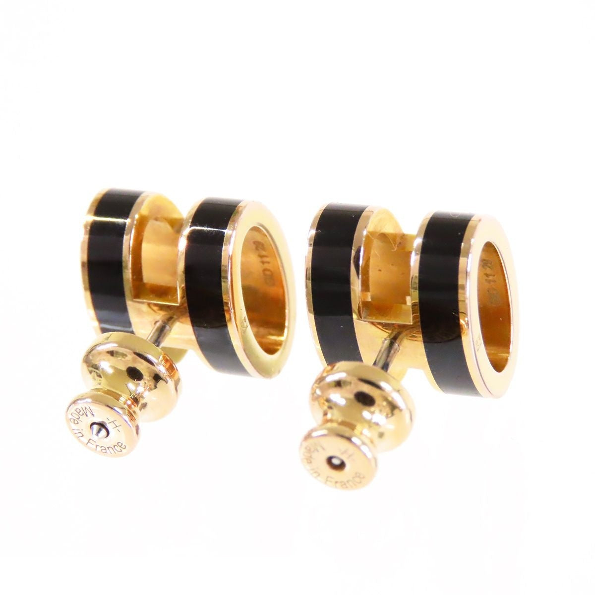 Hermes Pop H Earrings Black Rose Gold Metal Lacquer — view 2