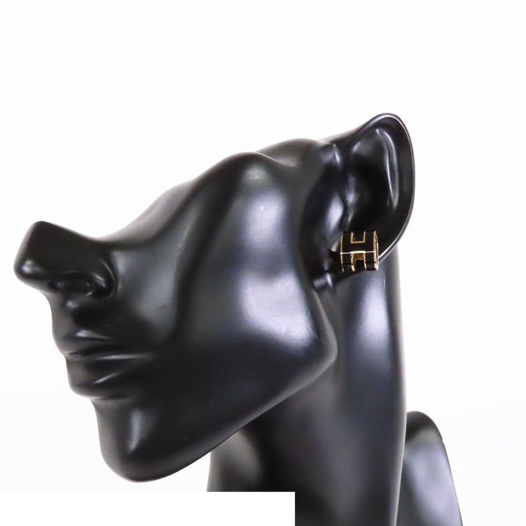Hermes Pop H Earrings Black Rose Gold Metal Lacquer — view 6