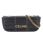 Celine Matelasse Monochrome Chain Shoulder Bag Leather Black Gold
