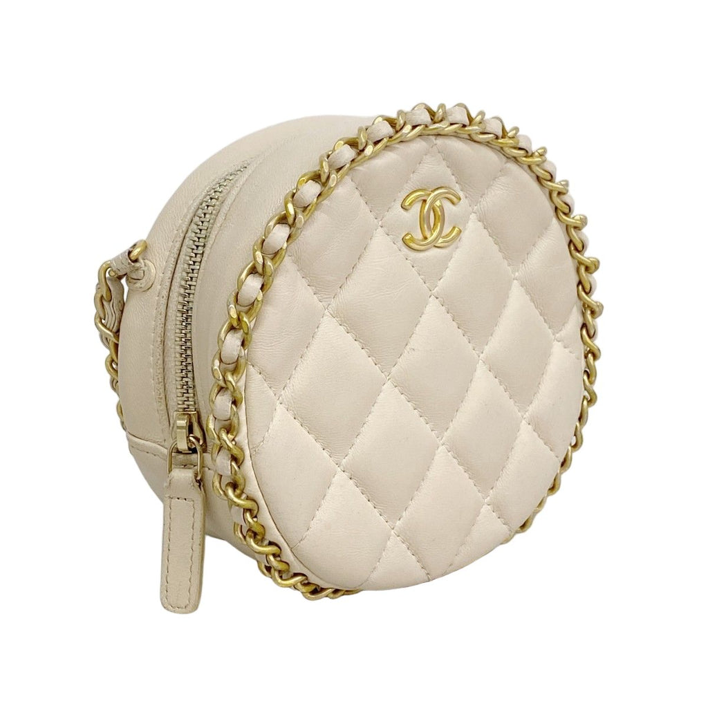 Chanel Shoulder Bag Quilted Lambskin Beige Gold — view 2