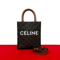 Celine Vertical Cabas Leather 2-Way Handbag Mini Tote Bag Brown