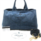 Prada Canapa 2-Way Shoulder Tote Hand Denim Blue