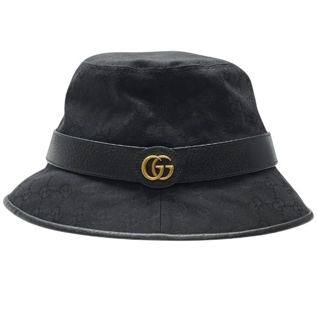 Gucci GG Canvas Bucket Hat Double G Logo Black Cotton Polyester