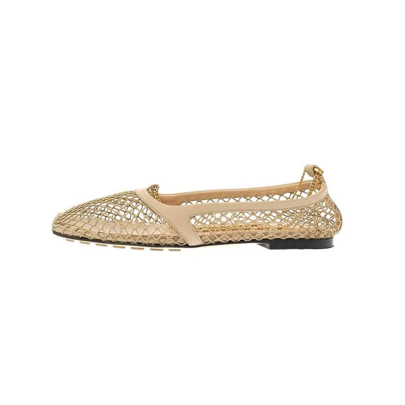 Bottega Veneta Stretch Ballerina Square Toe Mesh Chain Flat Shoes Beige 34 1 2 — view 3