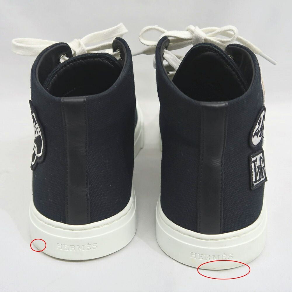 Hermes Iriko High Cut Sneakers 38 Black Canvas Leather — view 5