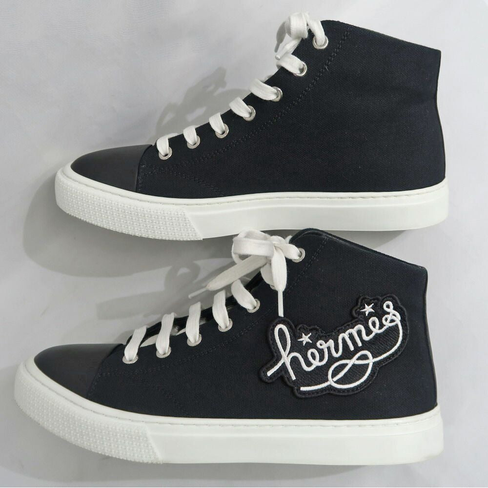 Hermes Iriko High Cut Sneakers 38 Black Canvas Leather — view 6