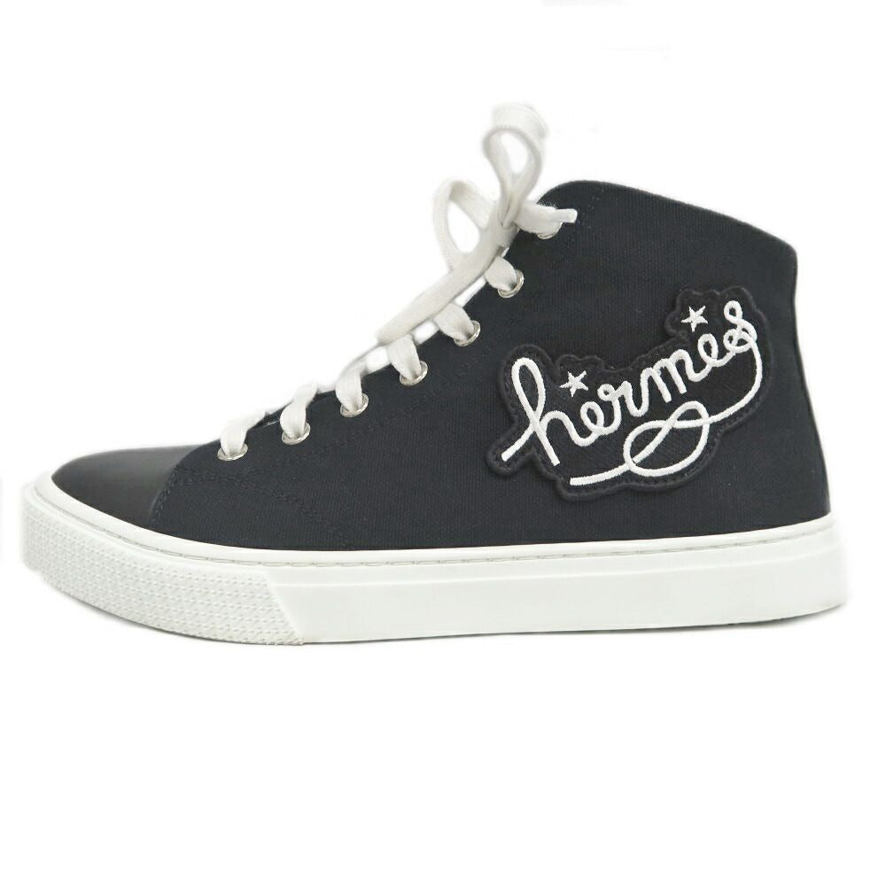 Hermes Iriko High Cut Sneakers 38 Black Canvas Leather