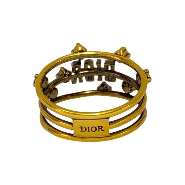 Christian Dior Ja Ring Double Finger Logo GP Rhinestone Gold 9 Size — view 4