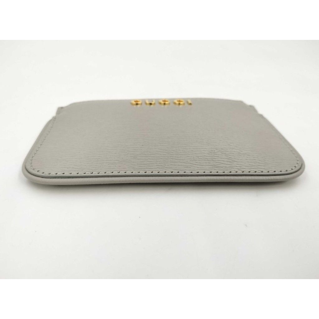 Gucci Coin Case Script Gray Leather Logo Gold — view 3