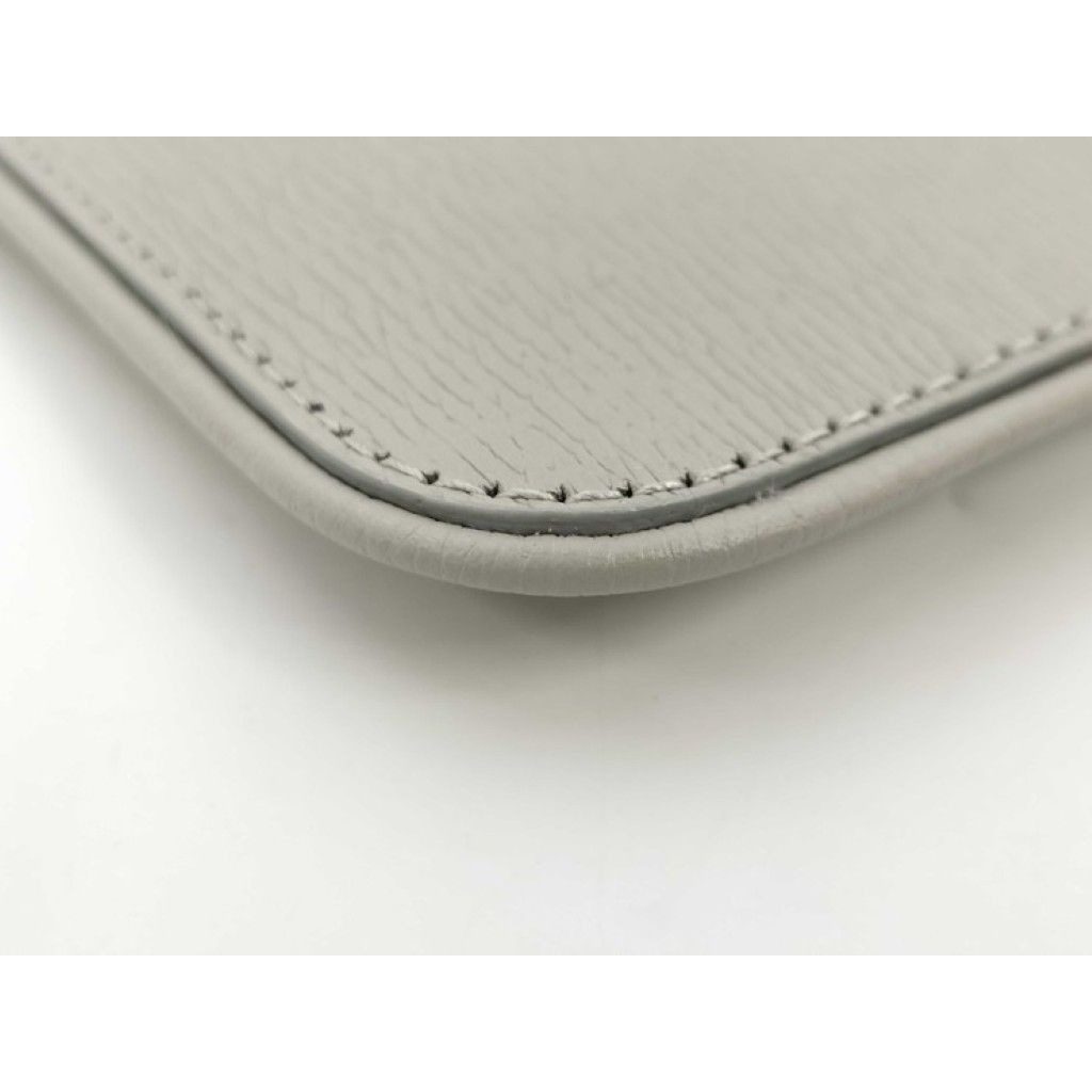 Gucci Coin Case Script Gray Leather Logo Gold — view 4