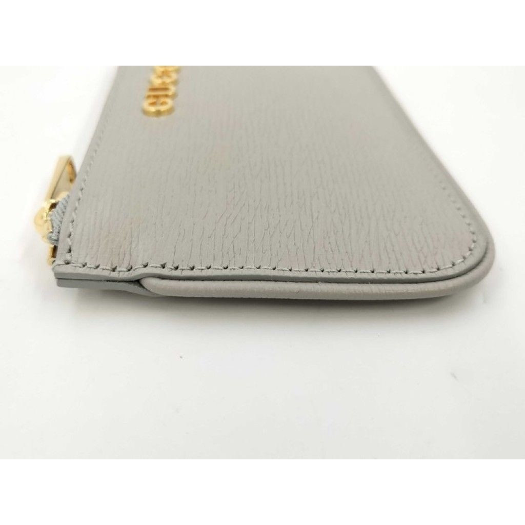 Gucci Coin Case Script Gray Leather Logo Gold — view 5