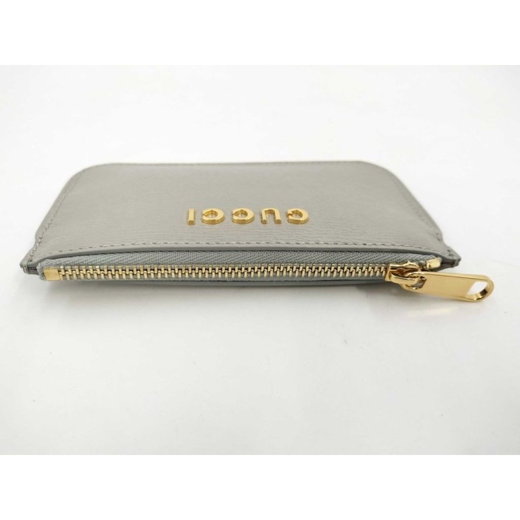 Gucci Coin Case Script Gray Leather Logo Gold — view 6