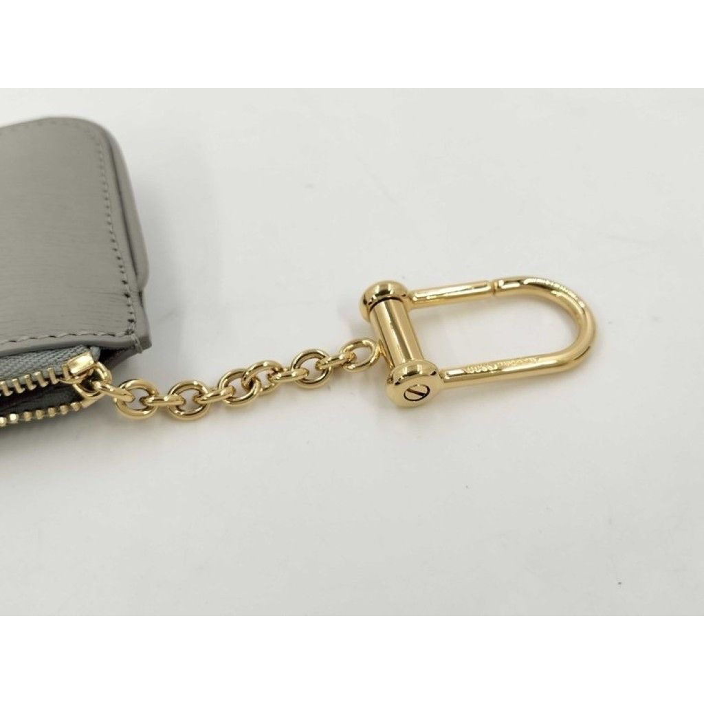Gucci Coin Case Script Gray Leather Logo Gold — view 7