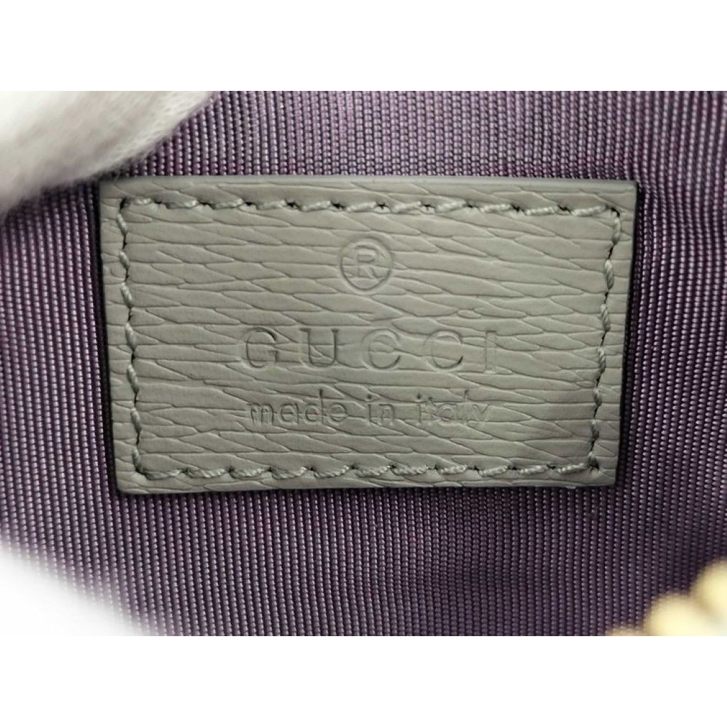 Gucci Coin Case Script Gray Leather Logo Gold — view 9