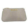 Gucci Coin Case Script Gray Leather Logo Gold
